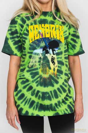 Jimi Hendrix: Unisex T-Shirt: Hear The Vibe (Green) (Wash Collection) (Medium)