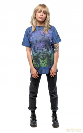 Jimi Hendrix: Unisex T-Shirt: Swirly Text (Blue) (Wash Collection) (Large)