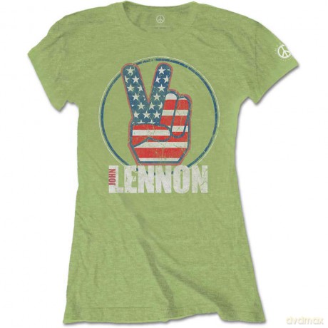 John Lennon: Ladies Tee: Peace Fingers US Flag (Large)