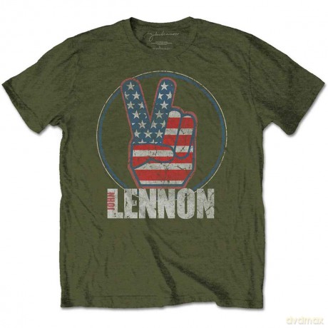 John Lennon: Men's Tee: Peace Fingers US Flag (Medium)