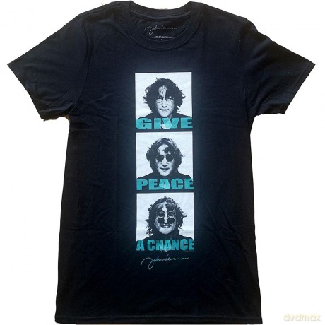 John Lennon: Unisex T-Shirt: Give Peace A Chance Stack (Black) (X-Large)