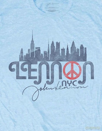 John Lennon: Unisex T-Shirt: New York City Skyline (Light Blue) (Large)