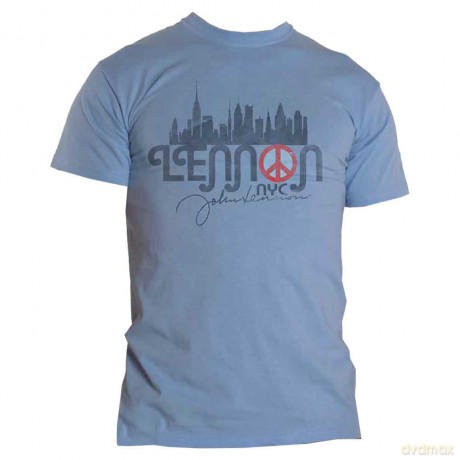 John Lennon: Unisex T-Shirt: New York City Skyline (Light Blue) (Large)