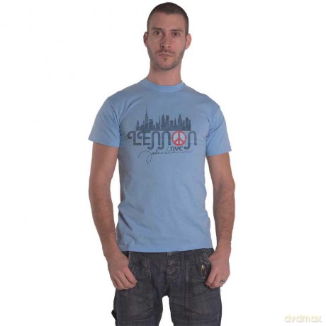 John Lennon: Unisex T-Shirt: New York City Skyline (Light Blue) (Medium)