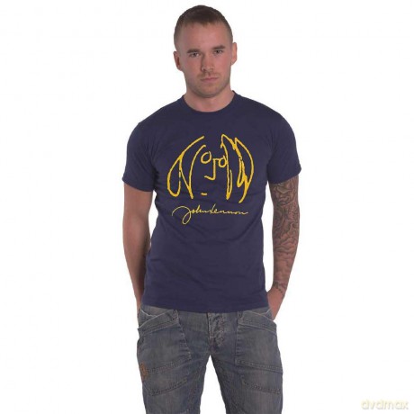 John Lennon: Unisex T-Shirt: Self Portrait (Navy Blue) (Small)