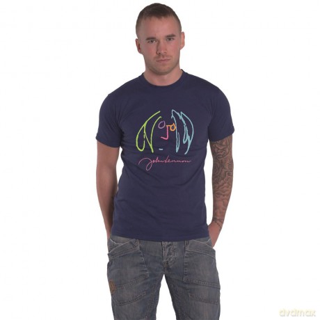 John Lennon: Unisex T-Shirt: Self Portrait Full Colour (Denim Blue) (Medium)