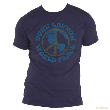 John Lennon: Unisex T-Shirt: World Peace (Navy Blue) (Large)