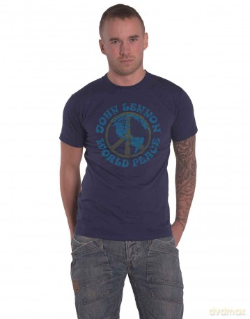 John Lennon: Unisex T-Shirt: World Peace (Navy Blue) (XX-Large)