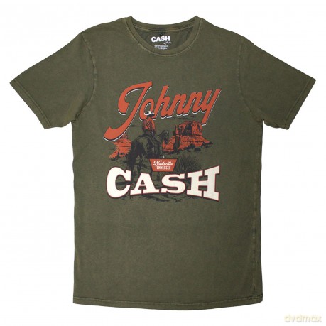 Johnny Cash: Unisex Stone Wash T-Shirt: Desert Cowboy (Green) (Large)