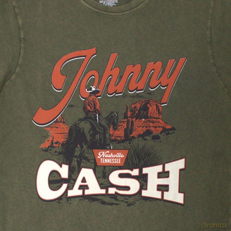 Johnny Cash: Unisex Stone Wash T-Shirt: Desert Cowboy (Green) (Small)