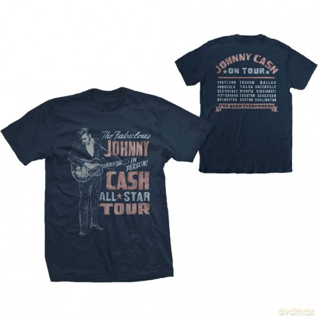 Johnny Cash: Unisex T-Shirt: All Star Tour (Navy Blue) (Back Print) (Medium)