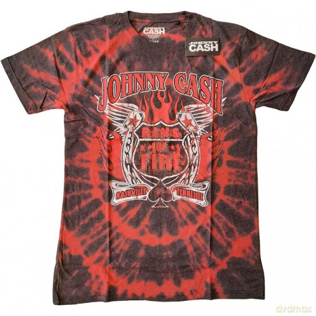 Johnny Cash: Unisex T-Shirt: Ring of Fire (Red) (Wash Collection) (Small)