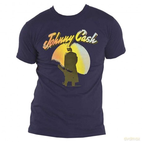 Johnny Cash: Unisex T-Shirt: Walking Guitar (Navy Blue) (Large)