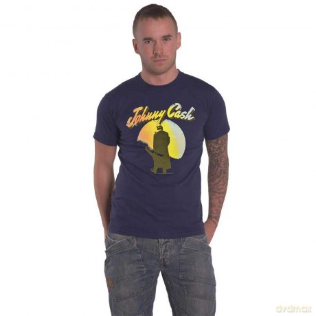 Johnny Cash: Unisex T-Shirt: Walking Guitar (Navy Blue) (Medium)