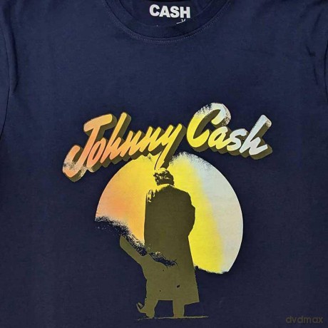Johnny Cash: Unisex T-Shirt: Walking Guitar (Navy Blue) (X-Large)