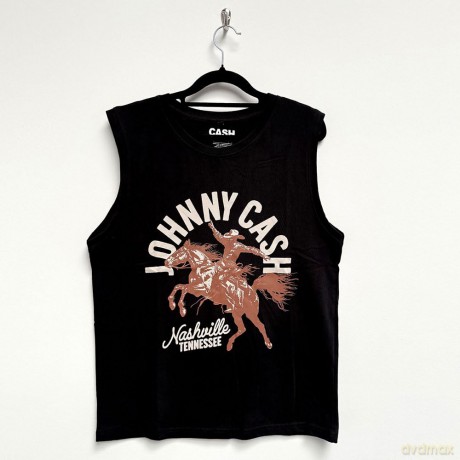 Johnny Cash: Unisex Tank T-Shirt: Nashville Concert (Black) (Large)