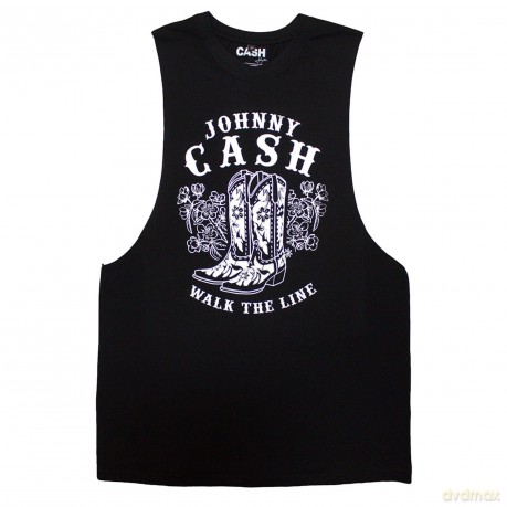 Johnny Cash: Unisex Vest T-Shirt: Walk The Line Boots (Black) (Small)