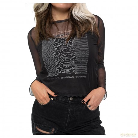 Joy Division: Ladies Crop Top: Unknown Pleasures (Black) (Mesh) (XX-Small)