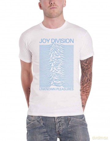 Joy Division: Unisex T-Shirt: Unknown Pleasures Blue on White (White) (Small)