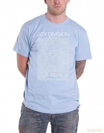 Joy Division: Unisex T-Shirt: Unknown Pleasures White On Blue (Light Blue) (Small)