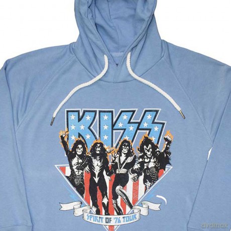 Kiss: KISS Unisex Pullover Hoodie: Americana (Light Blue) (Back Print) (Medium)