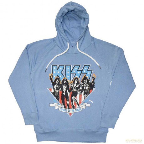 Kiss: KISS Unisex Pullover Hoodie: Americana (Light Blue) (Back Print) (Small)