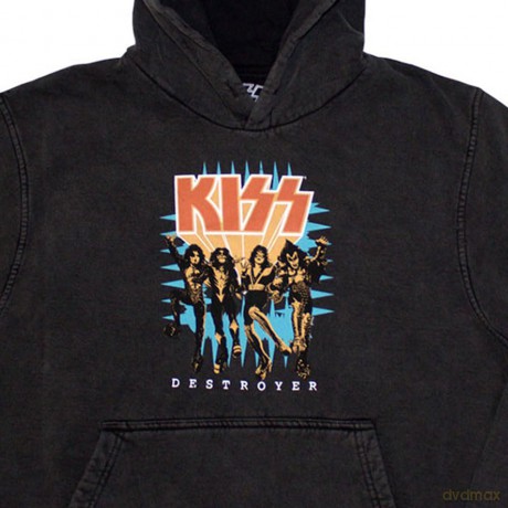 Kiss: KISS Unisex Stone Wash Pullover Hoodie: Destroyer 3D Logo (Charcoal Grey) (Small)
