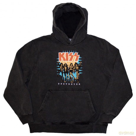 Kiss: KISS Unisex Stone Wash Pullover Hoodie: Destroyer 3D Logo (Charcoal Grey) (X-Large)