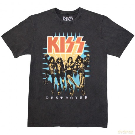 Kiss: KISS Unisex Stone Wash T-Shirt: Destroyer 3D Logo (Charcoal Grey) (Medium)