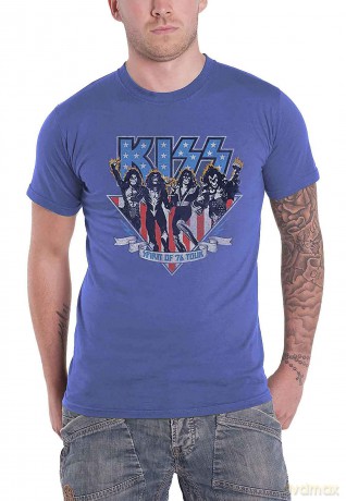 Kiss: KISS Unisex T-Shirt: Americana (Denim Blue) (Back Print) (Small)