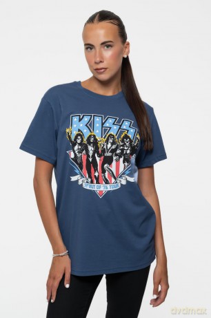 Kiss: KISS Unisex T-Shirt: Americana (Denim Blue) (Back Print) (Small)
