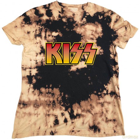Kiss: KISS Unisex T-Shirt: Classic Logo (Dip Dye Tan And Black) (Wash Collection) (Medium)