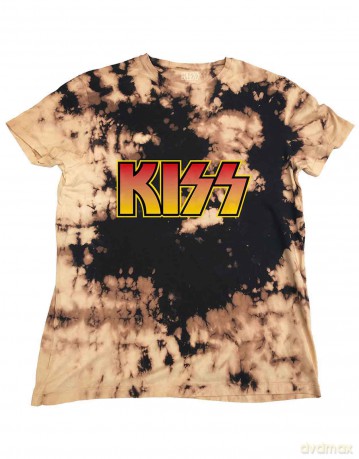 Kiss: KISS Unisex T-Shirt: Classic Logo (Dip Dye Tan And Black) (Wash Collection) (X-Large)