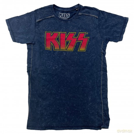 Kiss: KISS Unisex T-Shirt: Classic Logo (Navy Blue) (Wash Collection) (X-Large)