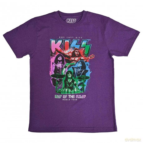 Kiss: KISS Unisex T-Shirt: End Of The Road Colour Pop (Purple) (Back Print) (Large)