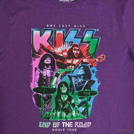 Kiss: KISS Unisex T-Shirt: End Of The Road Colour Pop (Purple) (Back Print) (Large)