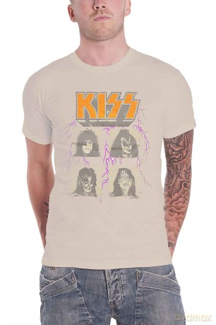 Kiss: KISS Unisex T-Shirt: Lightning Photo (Sand) (Small)