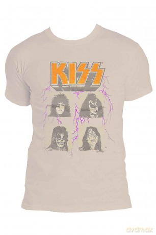 Kiss: KISS Unisex T-Shirt: Lightning Photo (Sand) (Small)