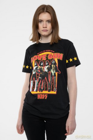 Kiss: KISS Unisex T-Shirt: Love Gun Stars (Black) (Sleeve Print) (Medium)