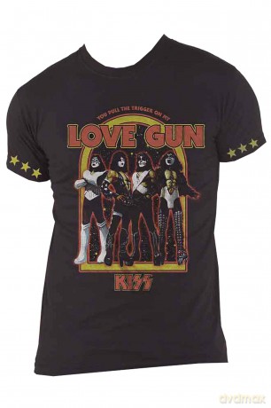 Kiss: KISS Unisex T-Shirt: Love Gun Stars (Black) (Sleeve Print) (Small)