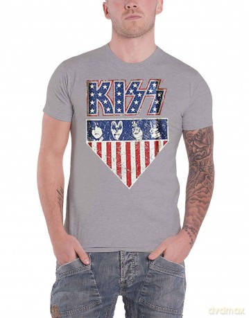 Kiss: KISS Unisex T-Shirt: Stars And Stripes (Grey) (Medium)