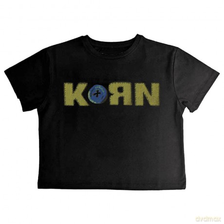 Korn: Ladies Crop Top: Doll Issues (Black) (Back Print) (Large)