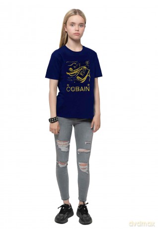 Kurt Cobain: Kids T-Shirt: Laces (Navy Blue) (11-12 Years)