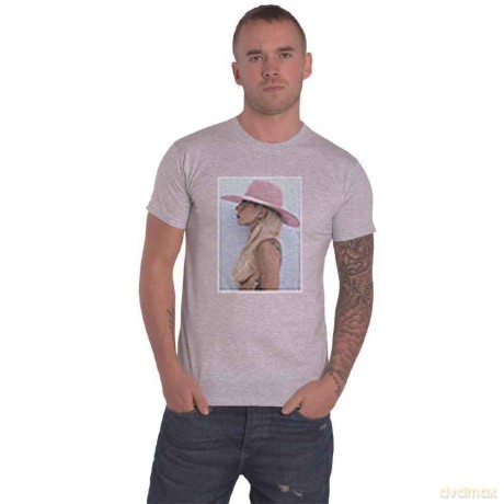 Lady Gaga: Unisex T-Shirt: Pink Hat (Grey) (Large)