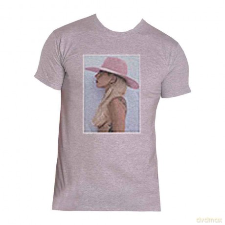 Lady Gaga: Unisex T-Shirt: Pink Hat (Grey) (Medium)