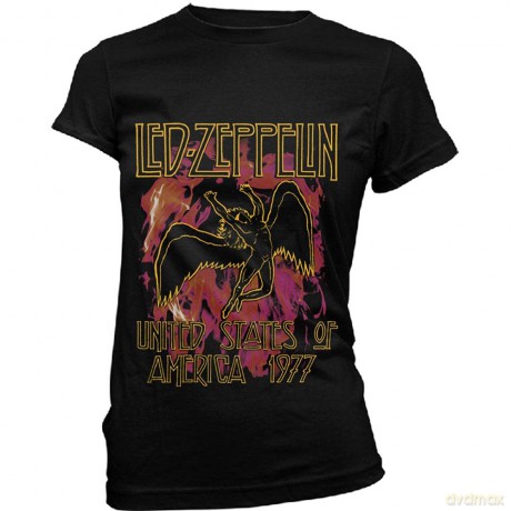 Led Zeppelin: Ladies T-Shirt: Black Flames (Black) (Small)