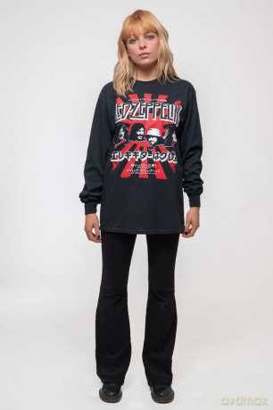 Led Zeppelin: Unisex Long Sleeve T-Shirt: Japanese Burst (Black) (Medium)