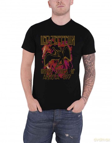 Led Zeppelin: Unisex T-Shirt: Black Flames (Black) (Large)