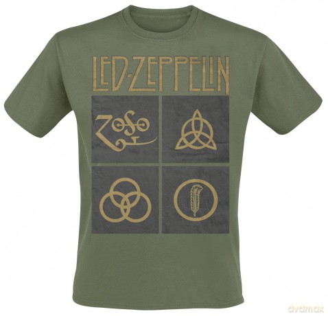 Led Zeppelin: Unisex Tee: Gold Symbols in Black Square (Medium)