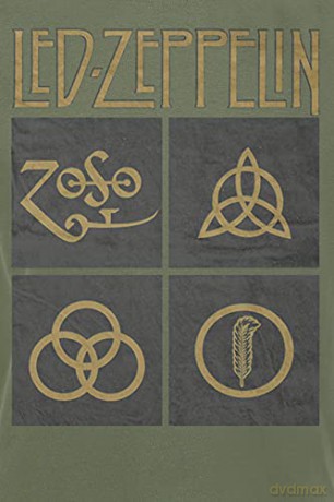 Led Zeppelin: Unisex Tee: Gold Symbols in Black Square (Medium)